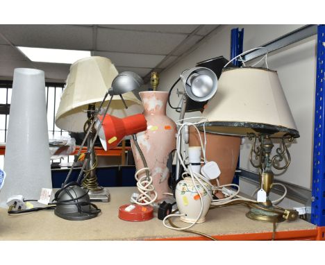 EIGHT TABLE LAMPS comprising three adjustable desk lamps, three ceramic and two metal table lamps (8) (Condition report: unte