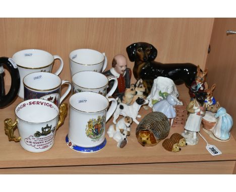 A GROUP OF CERAMICS, to include two Beswick Beatrix Potter figures 'Pickles' - BP2a backstamp, and 'Anna Maria' - BP3a backst