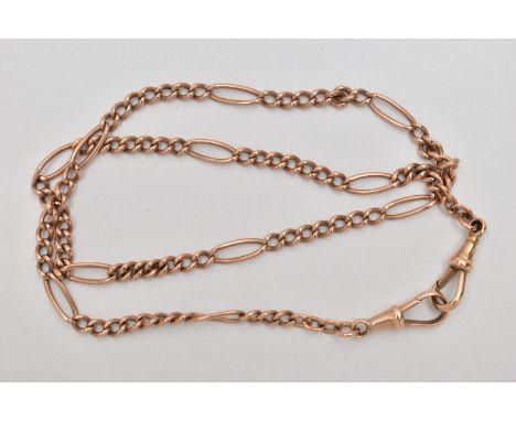 A ROSE METAL FIGARO CHAIN, fitted with two lobster clasp, stamp mark rubbed 9ct, length 420mm, approximate gross weight 12.3 