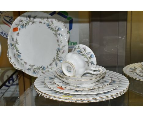 ROYAL ALBERT 'BRIGADOON' PATTERN TEA WARE, comprising seven dinner plates, two side plates (both marked as second quality), o