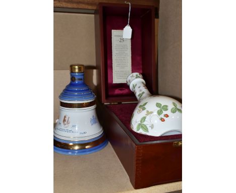 WHISKY, Two Ceramic Decanters comprising Findlater's 25 year old blended whisky in a Wedgewood Bone China 'Wild Roses' decant