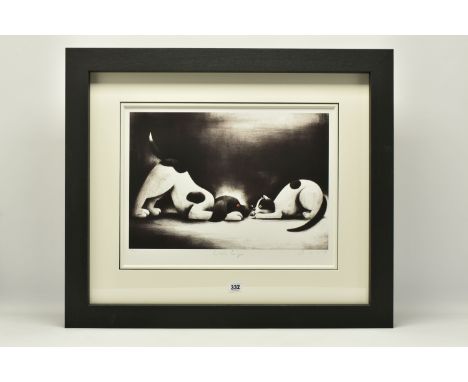 DOUG HYDE (BRITISH 1972) 'CLOSE TO YOU', a signed limited edition print depicting a cat and a dog nose to nose, 156/395, with