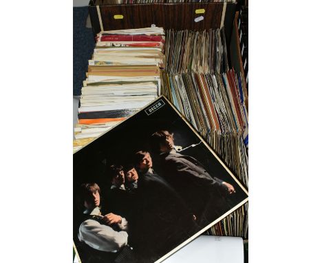 THREE BOXES OF RECORDS, to include approximately three  hundred vinyl singles, artists to include Peter Gabriel, The Boomtown