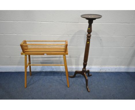 A LONG ELM SPINDLED PLANTER, width 81cm, and a tall mahogany plant stand (condition report: -both with surface scratches) (2)