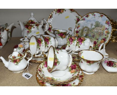 ROYAL ALBERT 'OLD COUNTRY ROSES' PATTERN TEAWARE, comprising teapot (broken and reglued spout), milk jug, sugar bowl, six cup