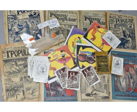 A QUANTITY OF PRINTED EPHEMERA, to include assorted copies of 'The Popular' magazine from 1912 onwards, boxed 'Game of Firesi