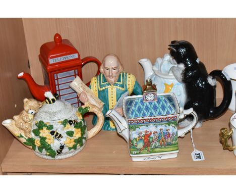 FIVE NOVELTY TEAPOTS, comprising a Sadler Championships 'A Round of Golf' teapot (some chipping inside lid, wear to gilding o
