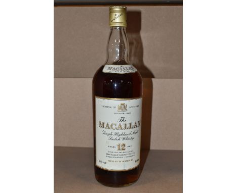 THE MACALLAN, One Bottle of The Macallan 12 Year Old Single Highland Malt Scotch Whisky, 43% vol, 1 Litre, fill level high sh