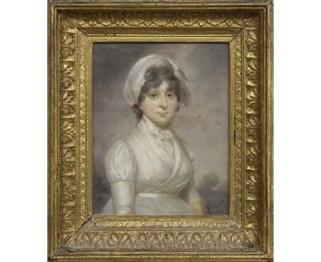 ATTRIBUTED TO JOHN DOWNMAN ARA (BRITISH 1750 - 1824),PORTRAIT OF MRS HIGGINSONmixed media on paper, titled and attributed lab