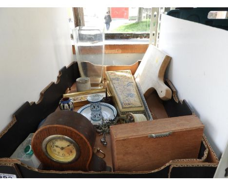 Box of Misc - Mantel Clock, Barum Ware etc 