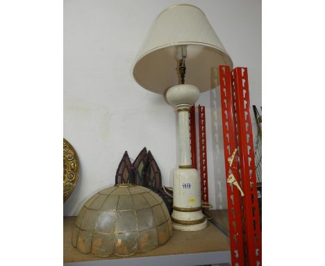 Large Table Lamp, Shade and Coloured Glass Panels 