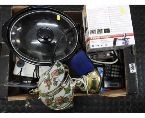 Box of Misc - Touch Lamp, Slow Cooker etc 