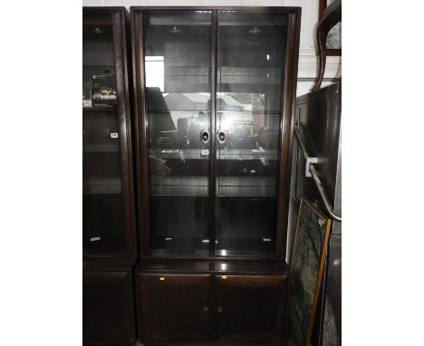 Illuminated Glazed Ercol Display Cabinet with Cupboard under 