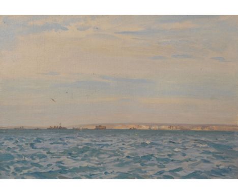 Norman Wilkinson (British, 1878-1971) Off the Isle of Wight, signed and titled verso, oils on board, 23.5cm x 33.5cm