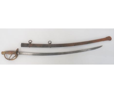 American 1860 Pattern Cavalry Sword 35 inch, single edged, slightly curved blade. &nbsp;Large central fuller with rear narrow