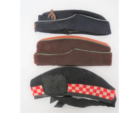 Three Various Caps consisting coloured, ATS F/S cap. &nbsp;Brown body and curtain with orange crown, all with green piping. &