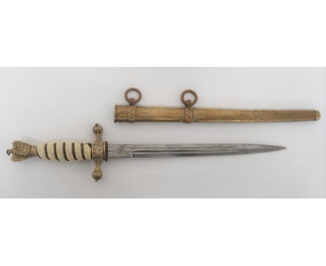 German Third Reich Navy Officer's Dagger 10 inch, double edged blade with narrow fullers. &nbsp;Etched foliage panels, sailin