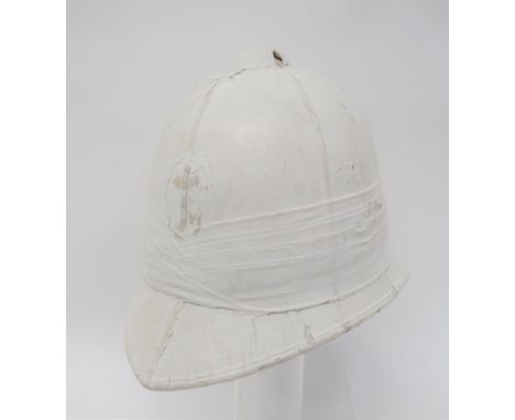 19th Century Style British Musician's Foreign Service Helmet white blancoed linen, six panel, high crown. &nbsp;Pointed front