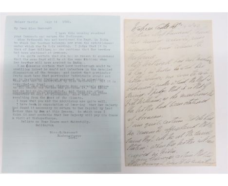 1842 Dated Handwritten Letter Signed By Duke of Wellington three page, handwritten letter to Miss Harcourt, about a friend's 