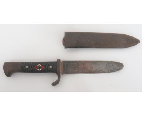 German Third Reich Hitler Youth Knife 4 3/4 inch, single edged, rounded point blade. &nbsp;Maker mark "PS Solingen". &nbsp;St