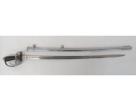 Victorian Rifle Volunteers Officer's Sword 32 3/4 inch, single edged blade. &nbsp;Large fuller. &nbsp;Etched foliage panels, 