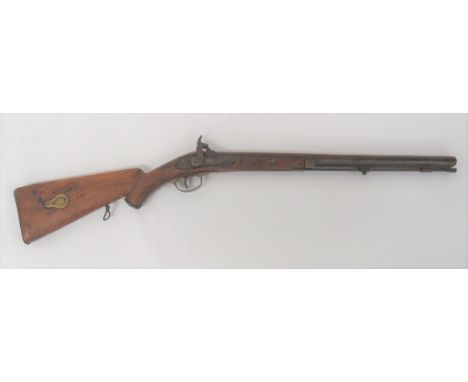 Mid 19th Century Indian Sporting Musket 16 bore, 21 1/2 inch, octagonal barrel. &nbsp;Pistol size lock plate marked "1860 Enf