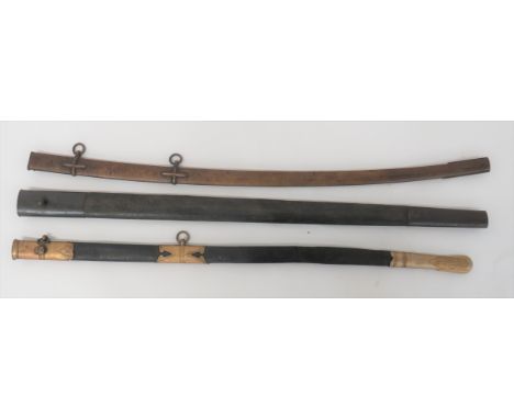 Three Various Sword Scabbards consisting 1821 pattern in black leather with brass mounts ... Brass, General Officer's scabbar