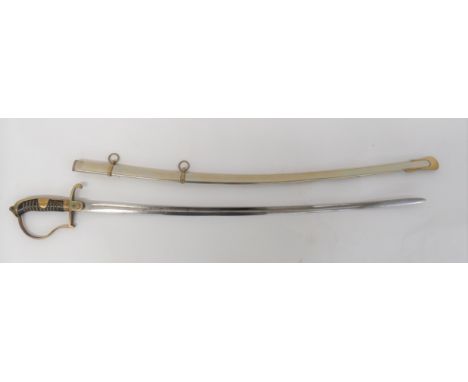 WW1 Period Turkish Sword 28 3/4 inch, single edged, slightly curved blade with narrow fuller. Etched foliage scroll, battle t