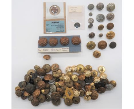 Selection of Buttons Including Georgian and Victorian including flat Denbigh Militia, c1800 ... Late Bridgend Vol ... Royal A