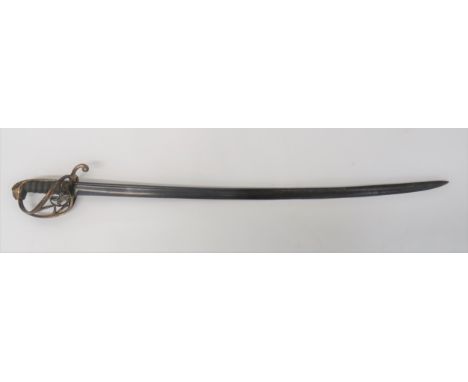 Rare 1822 Special Pattern Royal Welsh Fusiliers Sword 35 1/2 inch, single edged, slightly curved, pipe back blade. &nbsp;Etch