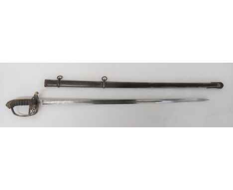 Victorian 1822/45 Infantry Officer's Sword 32 1/4 inch, single edged blade with large fuller. &nbsp;Etched foliage scroll pan