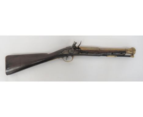 Early 19th Century Flintlock Brass Barrel Blunderbuss 14 1/4 inch, brass bell mouth muzzle and rear, octagonal section. &nbsp