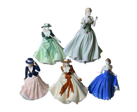 Collection of five Royal Worcester figures including Keepsake and Holly.