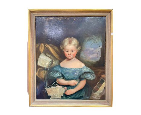 19th Century portrait of a young girl, oil on canvas, 78cm by 67cm, framed.