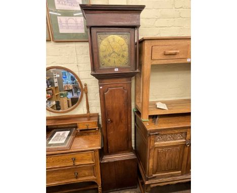 Antique oak cased eight day longcase clock having square brass dial signed Tho's Binks, Barningham, 202cm.