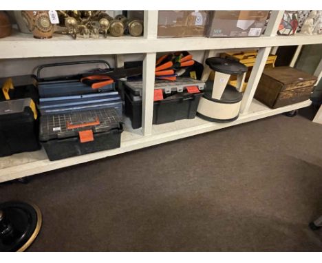 Collection of tools, tool boxes, saws, etc.