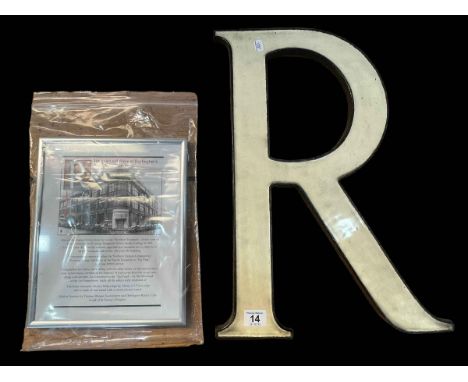 106 year old Darlington Northern Echo history, cast metal and enamel letter 'R' from fascia, 48cm high.*Sold for the 100% ben
