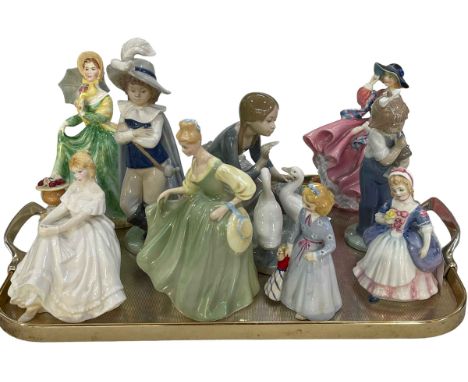 Five Royal Doulton figures, three Nao, Arton figure and Bramley Hedge figure (10).