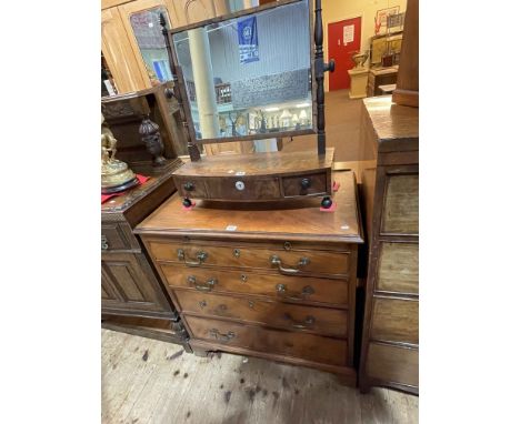 Georgian mahogany Bachelors chest having brush slide above four long drawers on bracket feet, 85cm by 82cm by 49cm together w