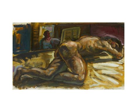 [§] PETER HOWSON (SCOTTISH B.1958)  NUDE   Signed and dated '86, oil on paper  36cm x 58cm (14.25in x 22.75in)