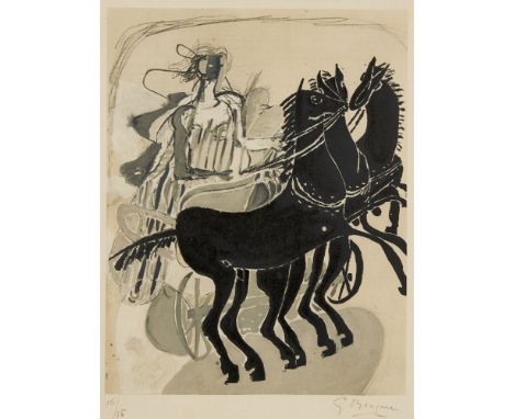 [§] GEORGES BRAQUE (FRENCH 1882-1963)  CHAR AUX CHEVAUX NOIR, 1950   Signed and numbered 16/75 in pencil to margin, lithograp