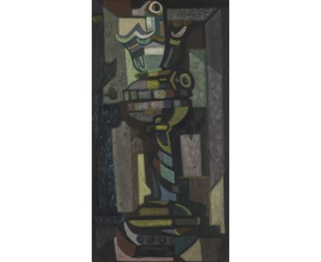 [§] TOM MACDONALD (SCOTTISH 1914-1985)  OIL LAMP   Signed and dated '59, oil on board  59cm x 31cm (23.5in x 12.25in) Provena