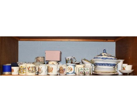 A large quantity of assorted souvenir china comprising Maling, Coalport, Doulton, tea wares, etc (one shelf and two boxes)