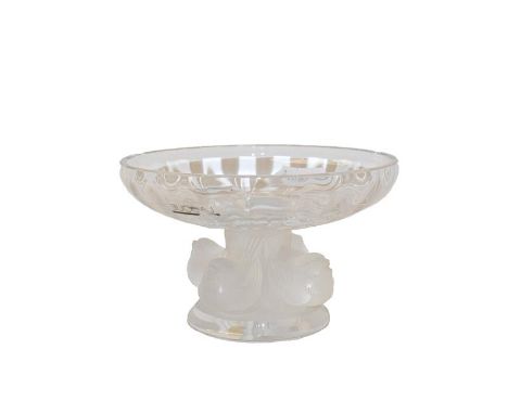 A Lalique glass centre bowl, base decorated with four birds, 14cm diameter