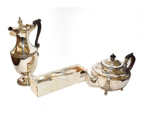 A collection of assorted silver and silver plate, the silver comprising an Indian silver double measure, cast with foliage on