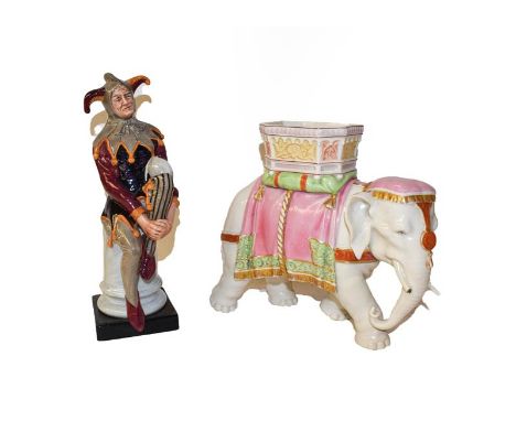 Royal Worcester elephant model together with a Royal Doulton figure 'The Jester' - HN2016, 25cm (2).  Jester in good conditio