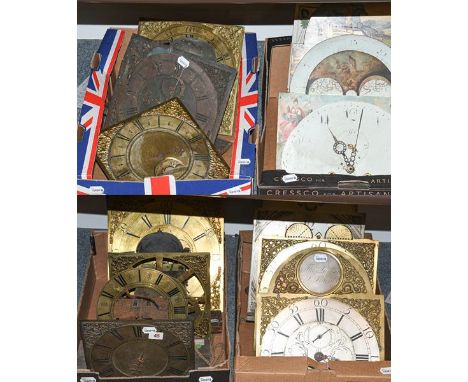 A selection of 18th/19th century longcase clock painted and brass dials and movements, including a thirty hour square brass d