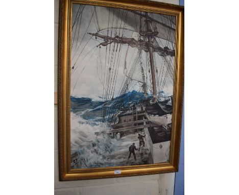 AFTER MONTAGUE DAWSON, LARGE GILT FRAMED COLOURED PRINT