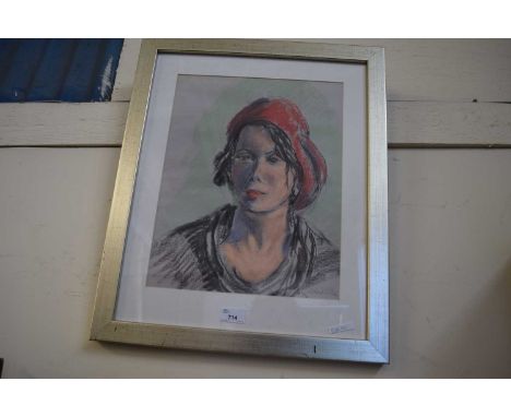 ROBERT WILSON, PORTRAIT OF A LADY IN A RED HAT, PASTEL, F/G