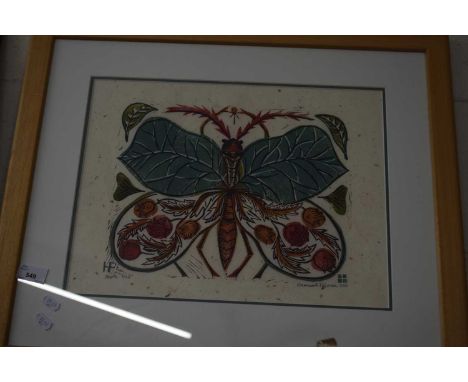 HANNAH FIRMIN, MOTH, COLOURED PRINT, SIGNED IN PENCIL, LTD ED 5/20, F/G, 62CM WIDE